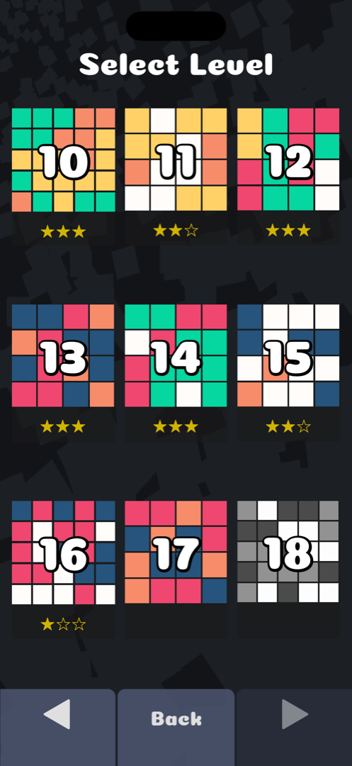 Level selection screen with star ratings